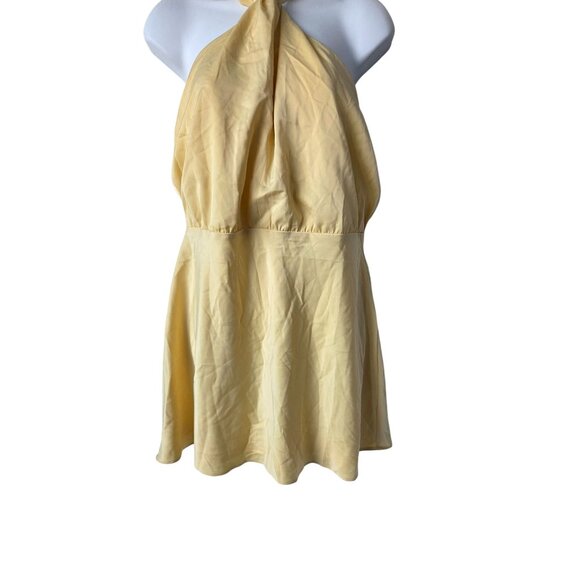 Lulu's Sleek Essence Yellow Halter Neck Satin Mini Dress Medium - Picture 5 of 10